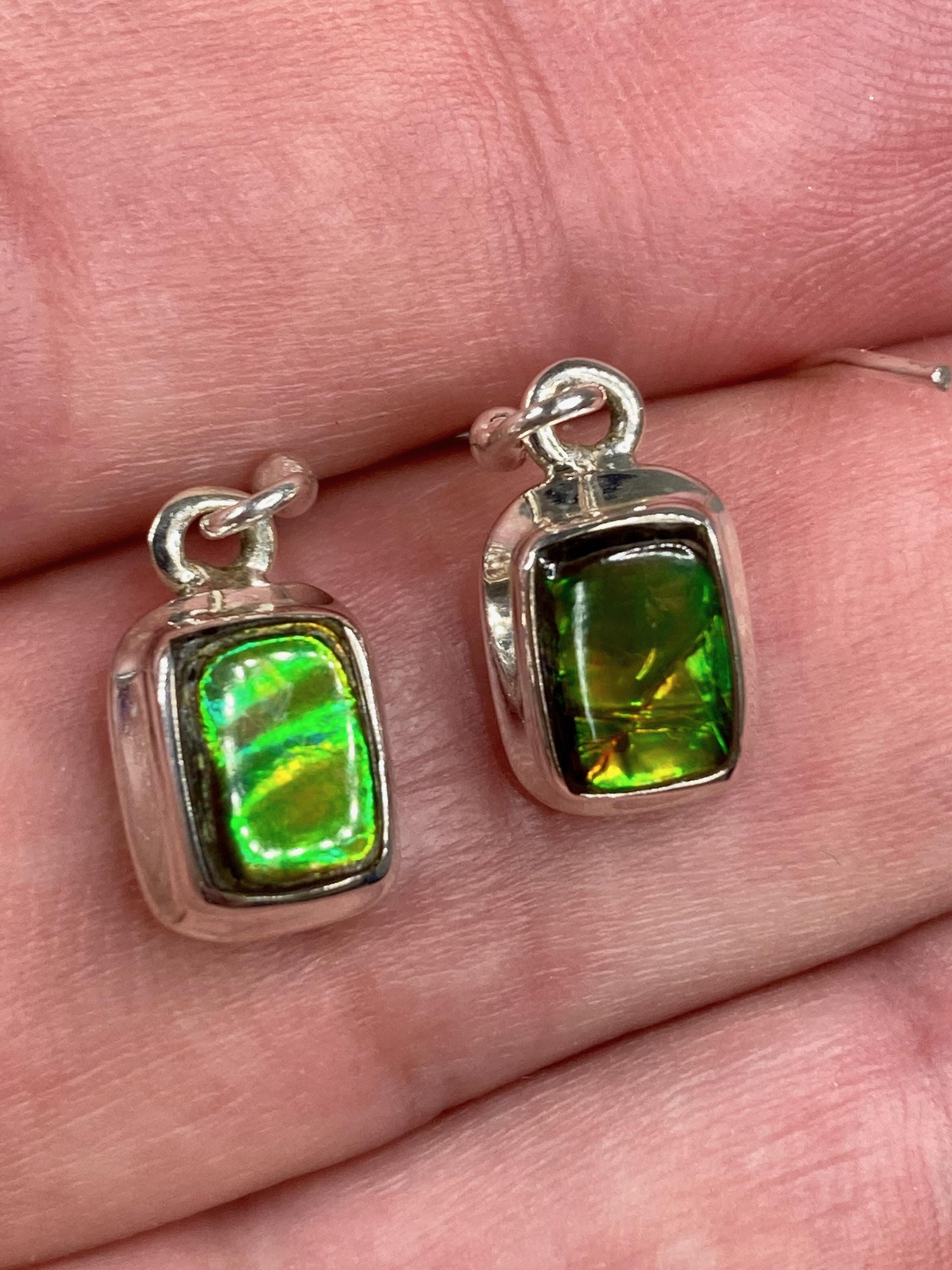 Ammolite Sterling Silver Rectangular Dangle Earrings