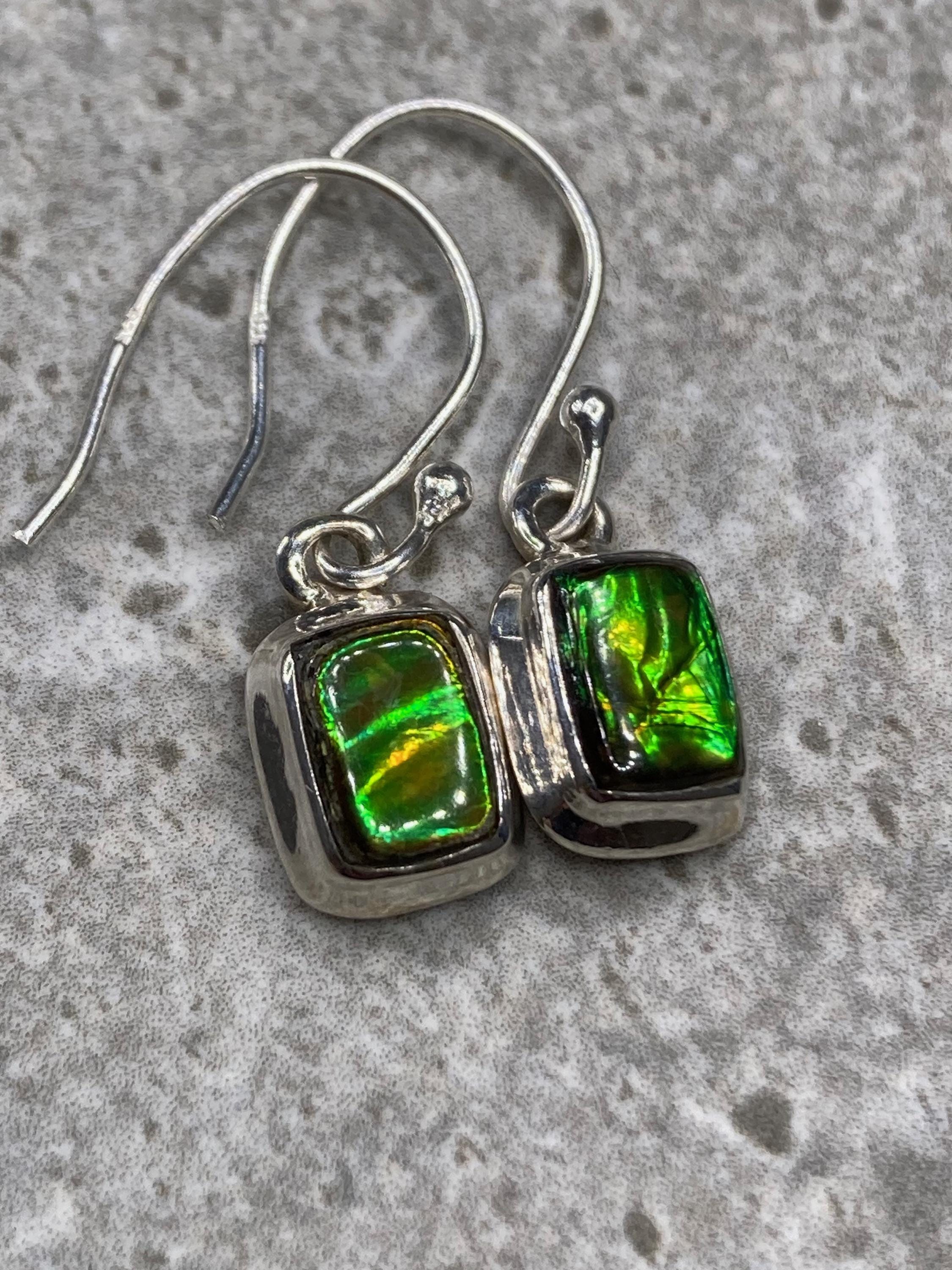 Ammolite Sterling Silver Rectangular Dangle Earrings