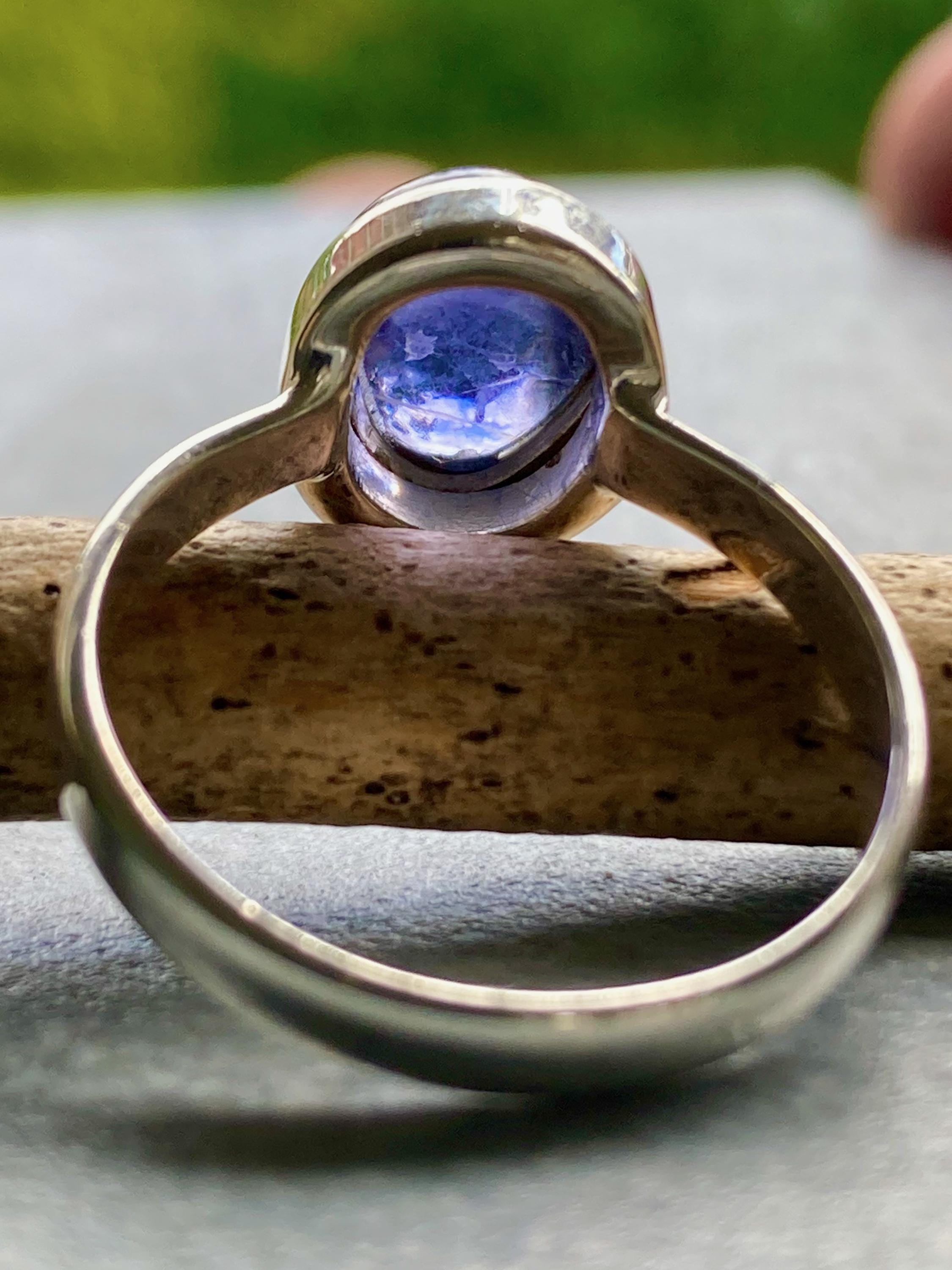 Natural Blue Purple Lolite Sterling Silver Oval Ring