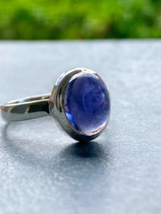 Natural Blue Purple Lolite Sterling Silver Oval Ring