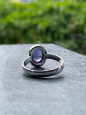 Natural Blue Purple Lolite Sterling Silver Oval Ring