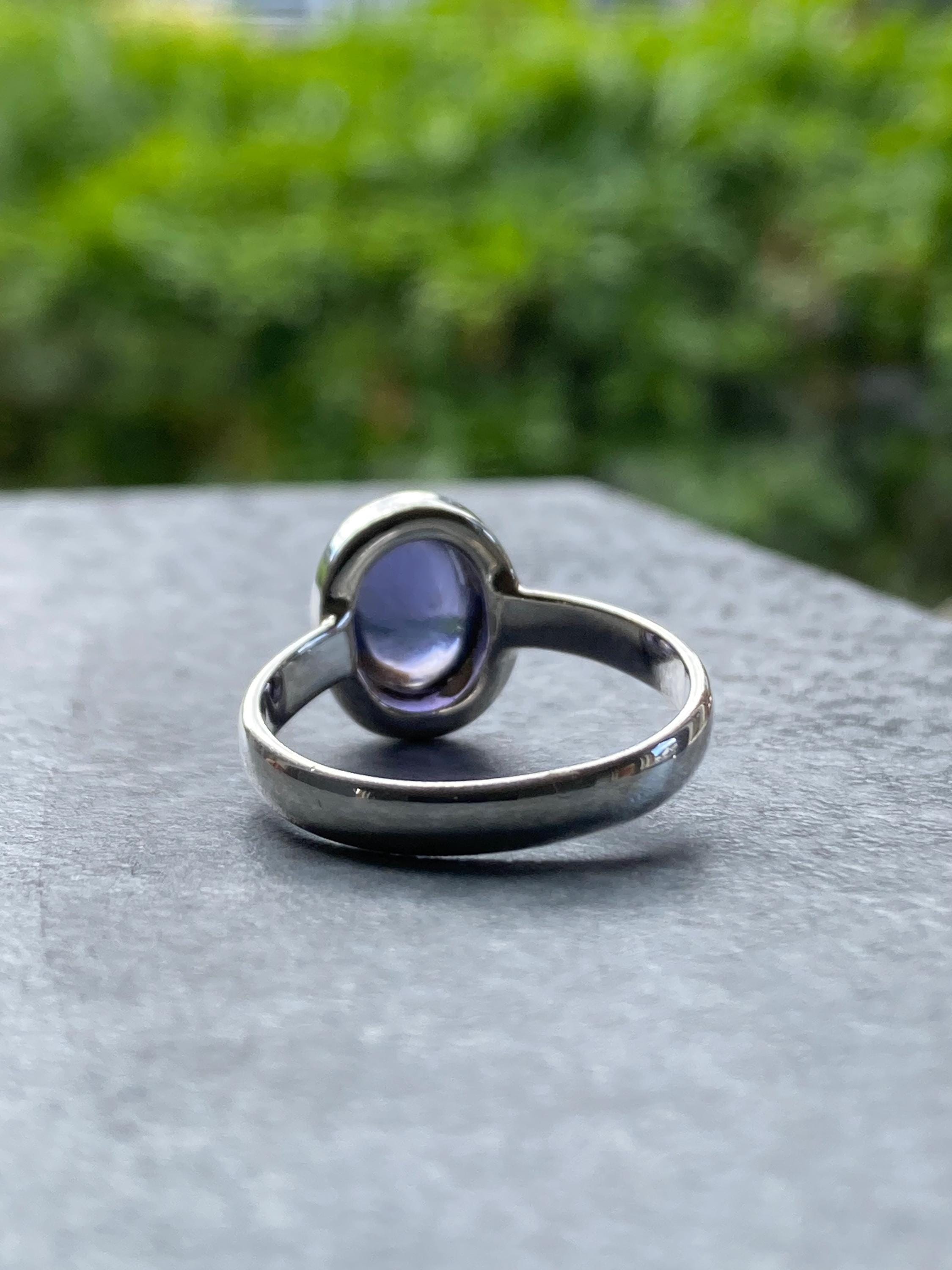 Natural Blue Purple Lolite Sterling Silver Oval Ring