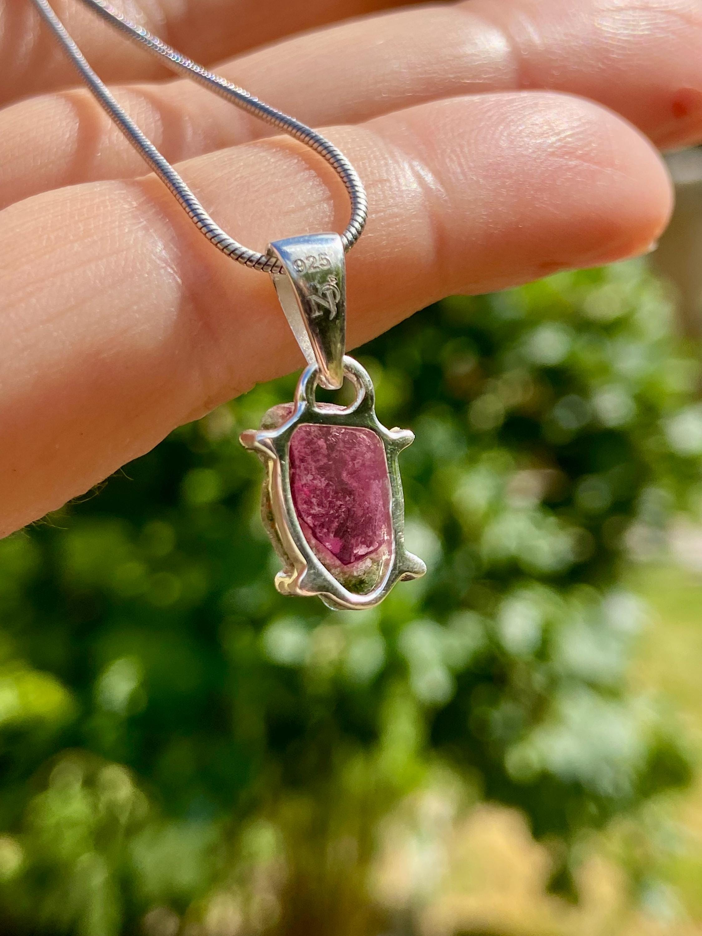 Watermelon Tourmaline Slice Silver pendant