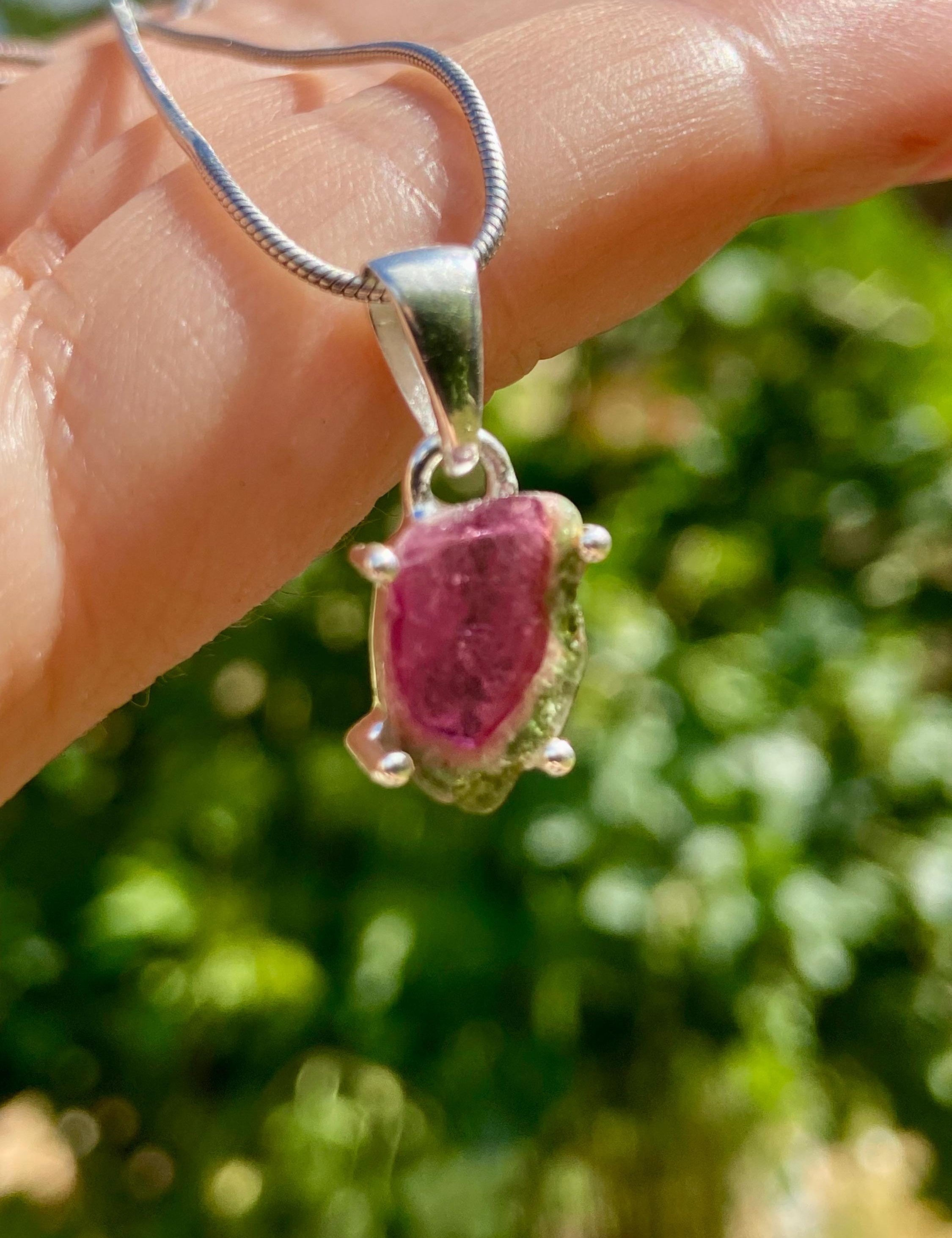 Watermelon Tourmaline Slice Silver pendant