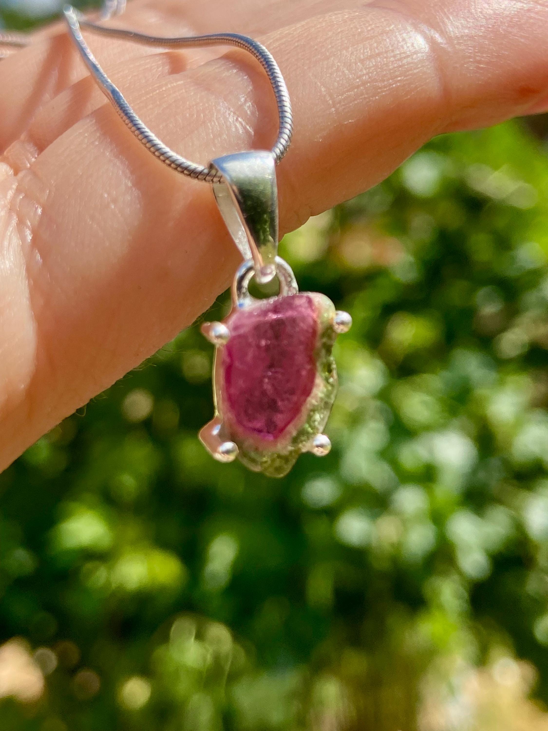 Watermelon Tourmaline Slice Silver pendant