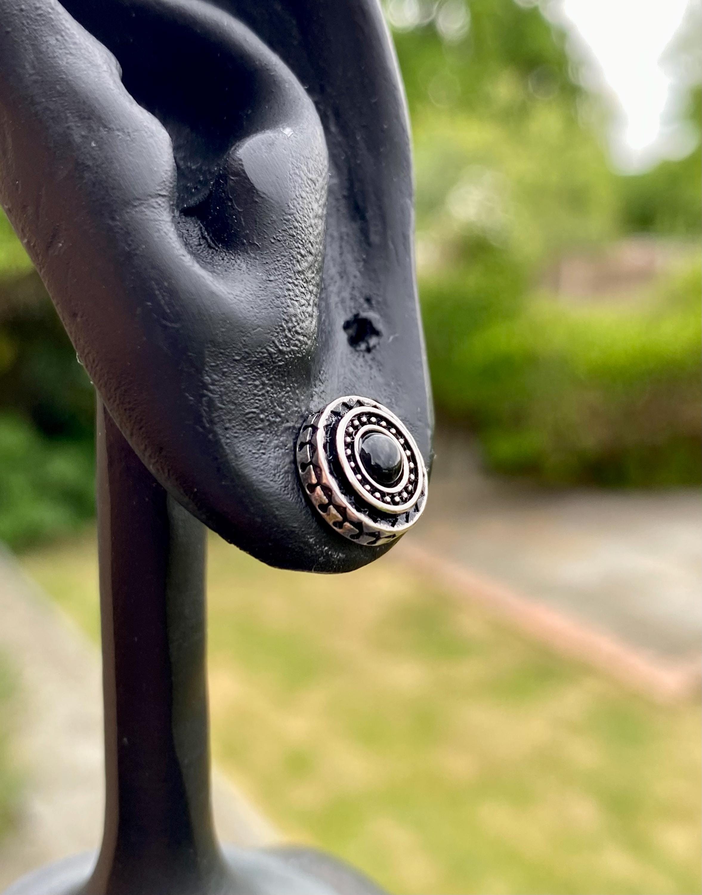 Black Tourmaline Stud Earrings, Round 10mm, Sterling Silver, Minimalist Gemstone Jewellery