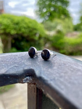 7mm Polished Black Tourmaline and Silver Studs (A+)