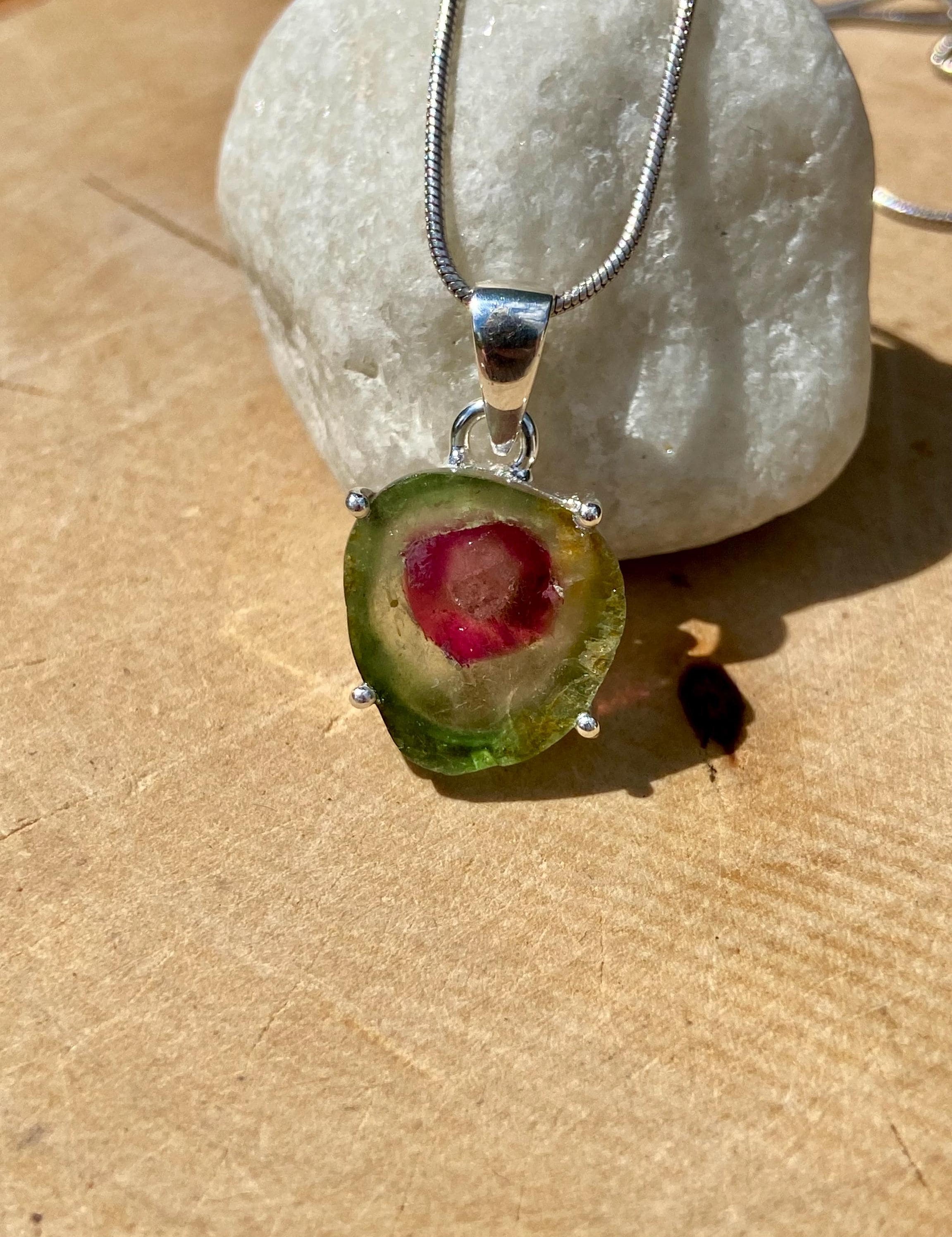 Watermelon Tourmaline Solid Silver Pendant