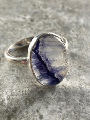 Blue John and Solid Silver Oval Ring - Extremely Rare