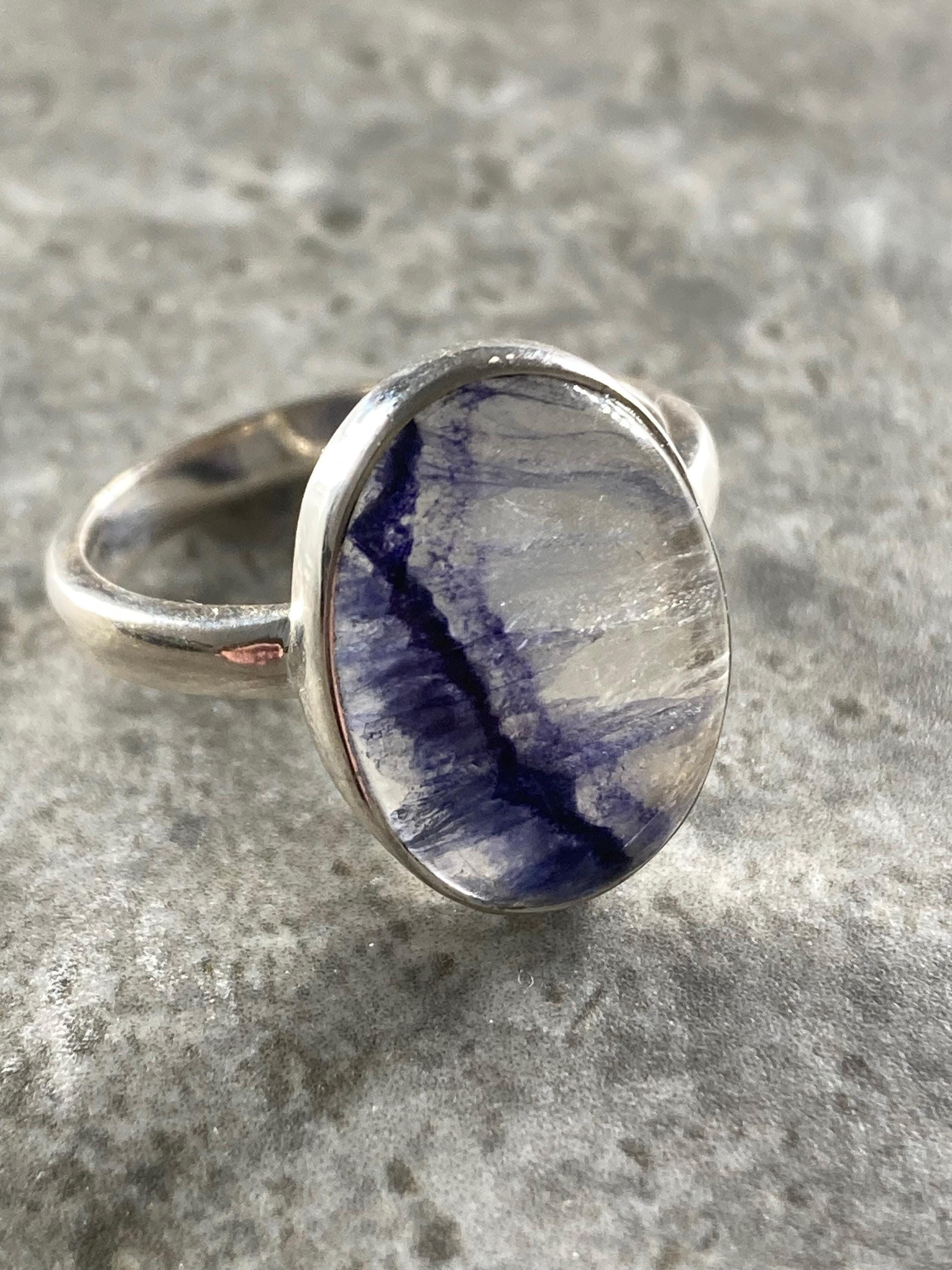 Blue John and Solid Silver Oval Ring - Extremely Rare