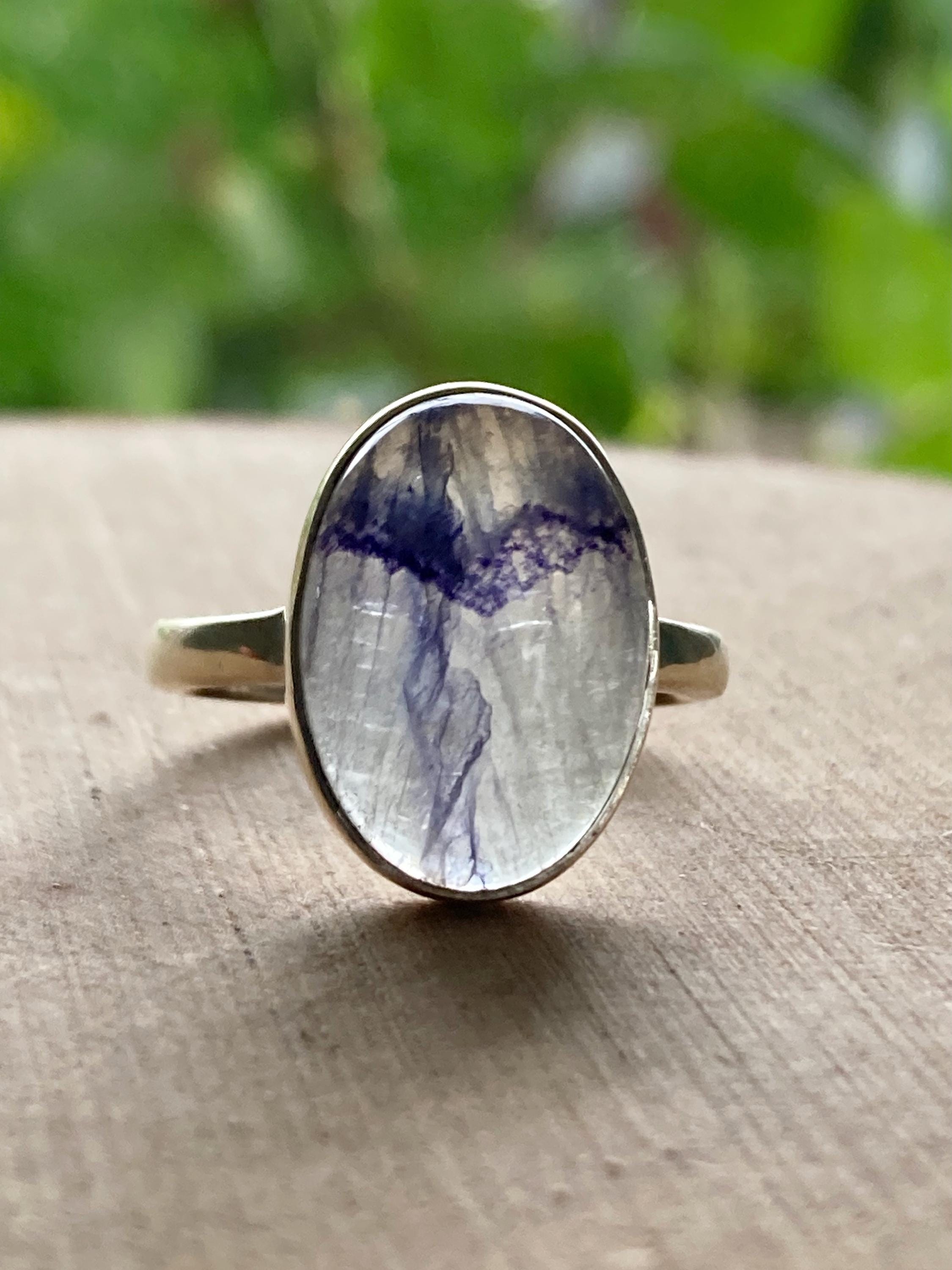 Blue John and Solid Silver Oval Ring - Extremely Rare