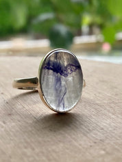 Blue John and Solid Silver Oval Ring - Extremely Rare