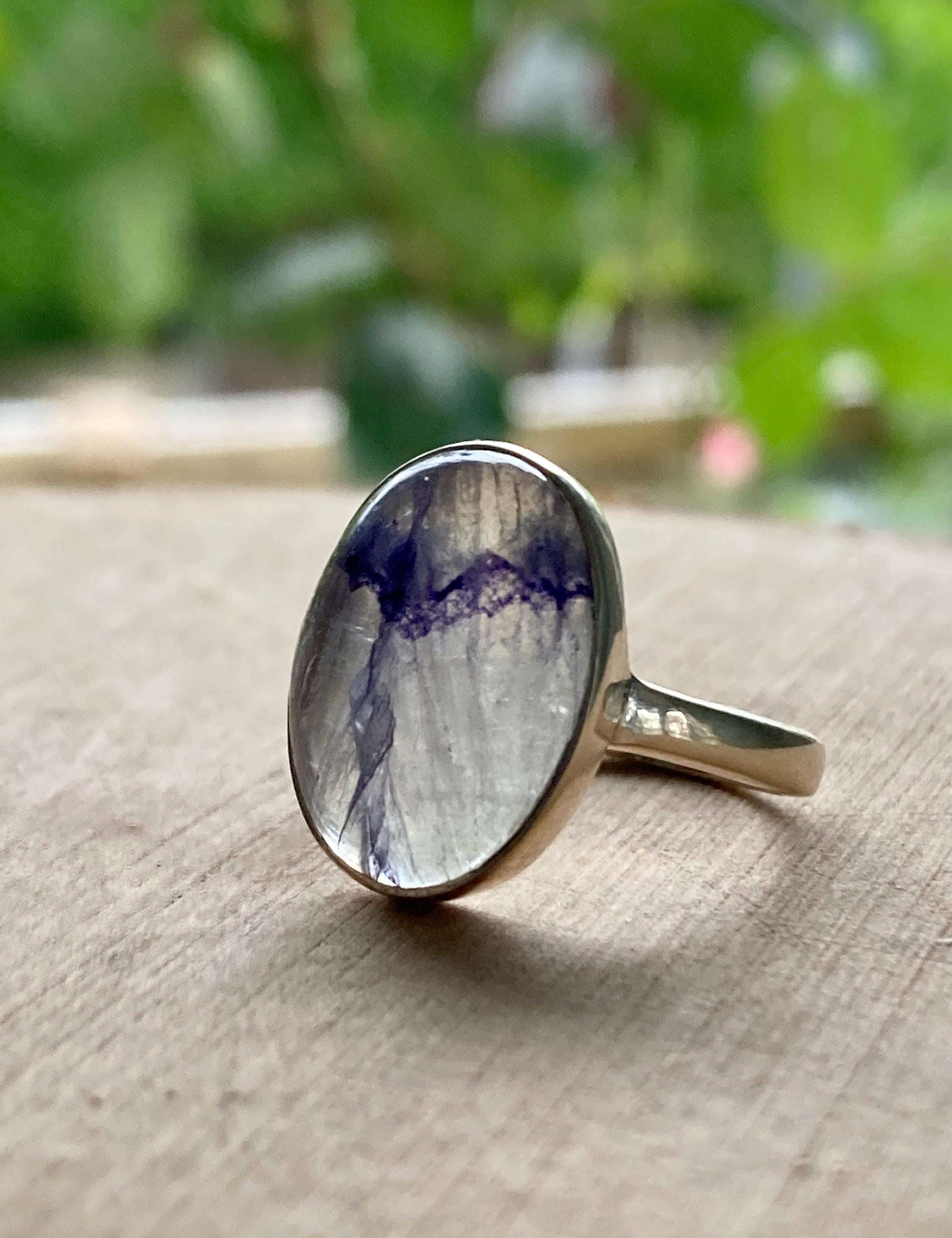 Blue John and Solid Silver Oval Ring - Extremely Rare