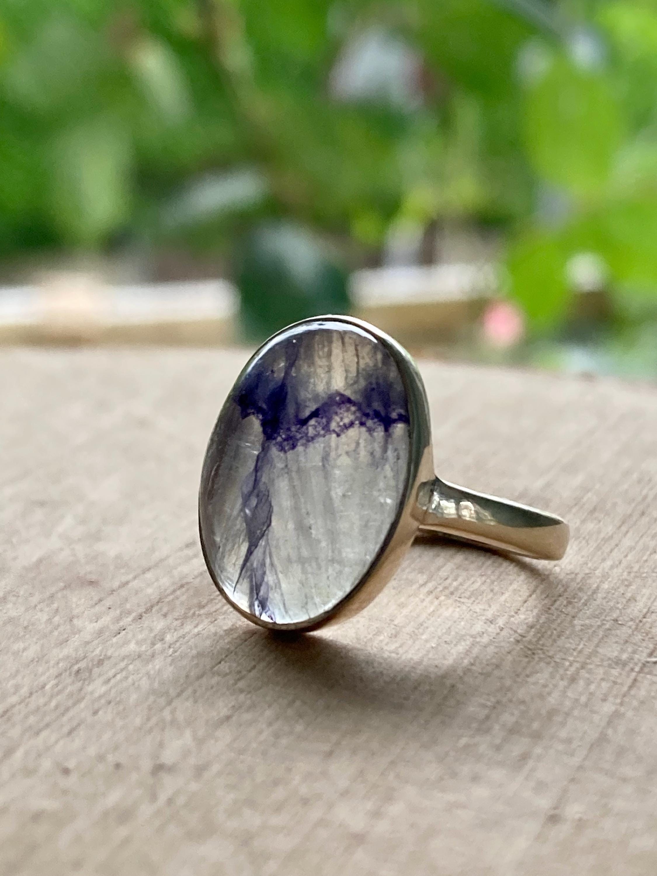 Blue John and Solid Silver Oval Ring - Extremely Rare