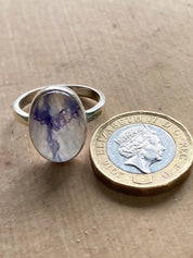 Blue John and Solid Silver Oval Ring - Extremely Rare