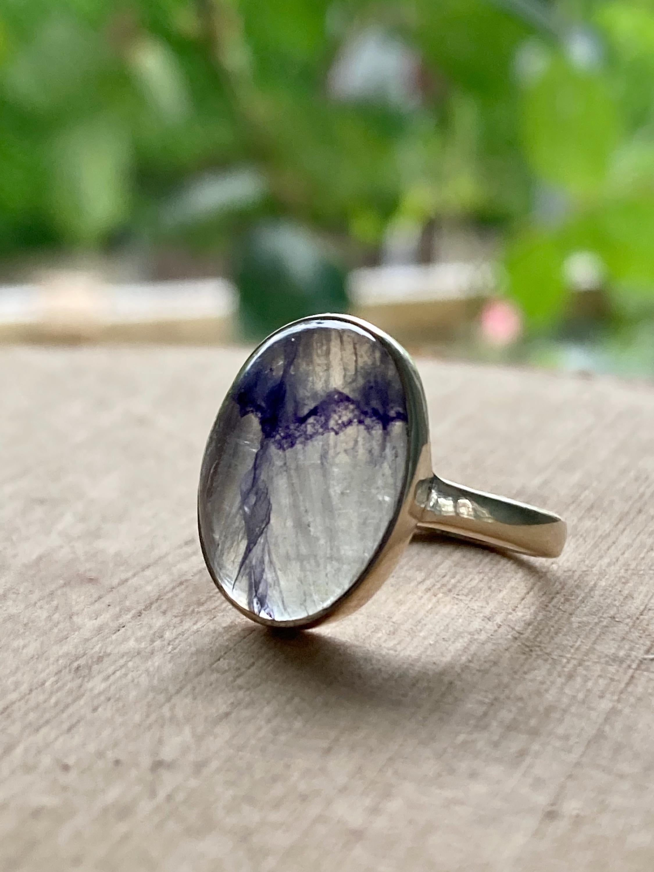 Blue John and Solid Silver Oval Ring - Extremely Rare