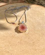 Watermelon Tourmaline Slice and Solid Silver Pendant