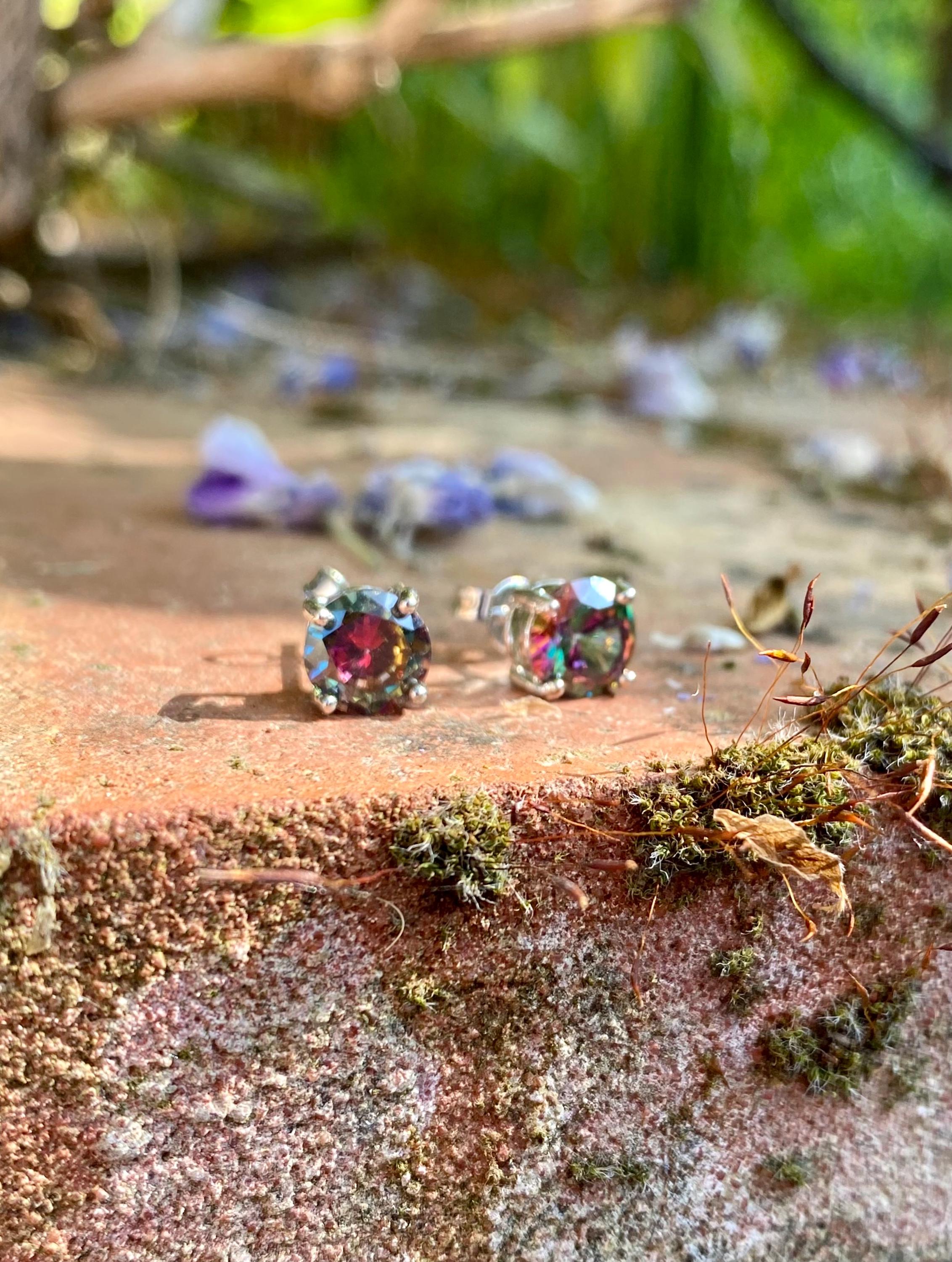 Mystic Topaz Round 925 Sterling Silver Studs