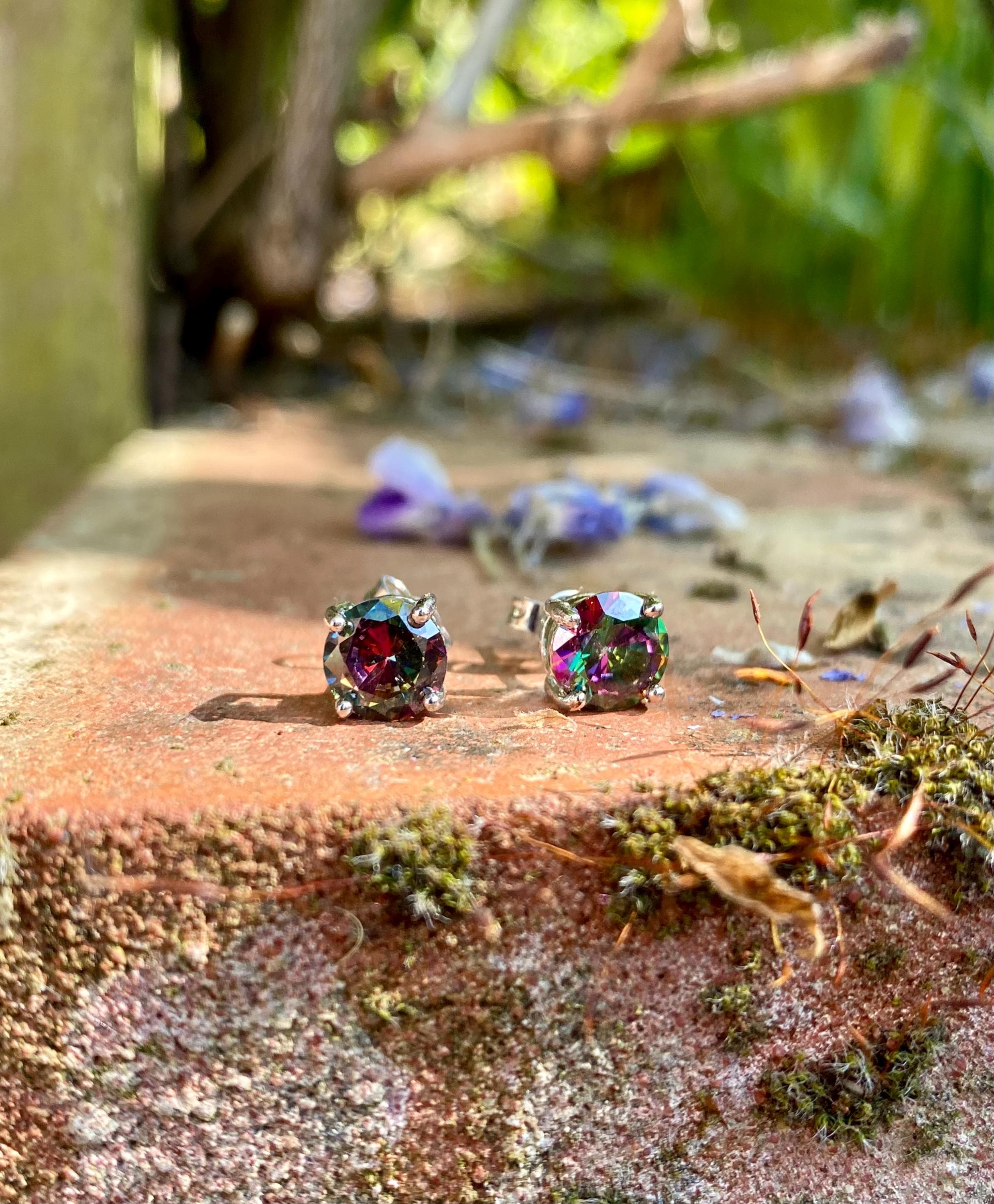 Mystic Topaz Round 925 Sterling Silver Studs