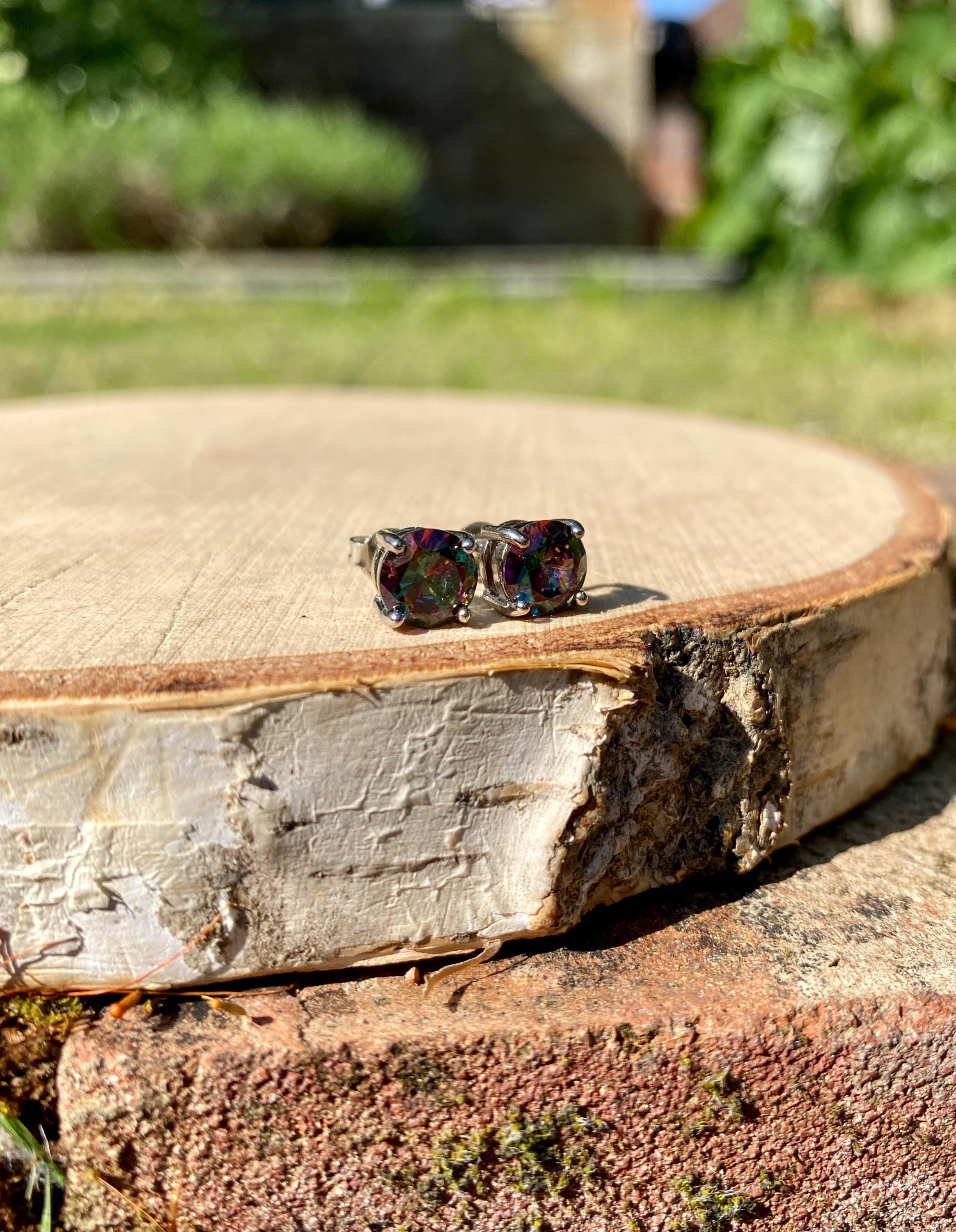 Mystic Topaz Round 925 Sterling Silver Studs