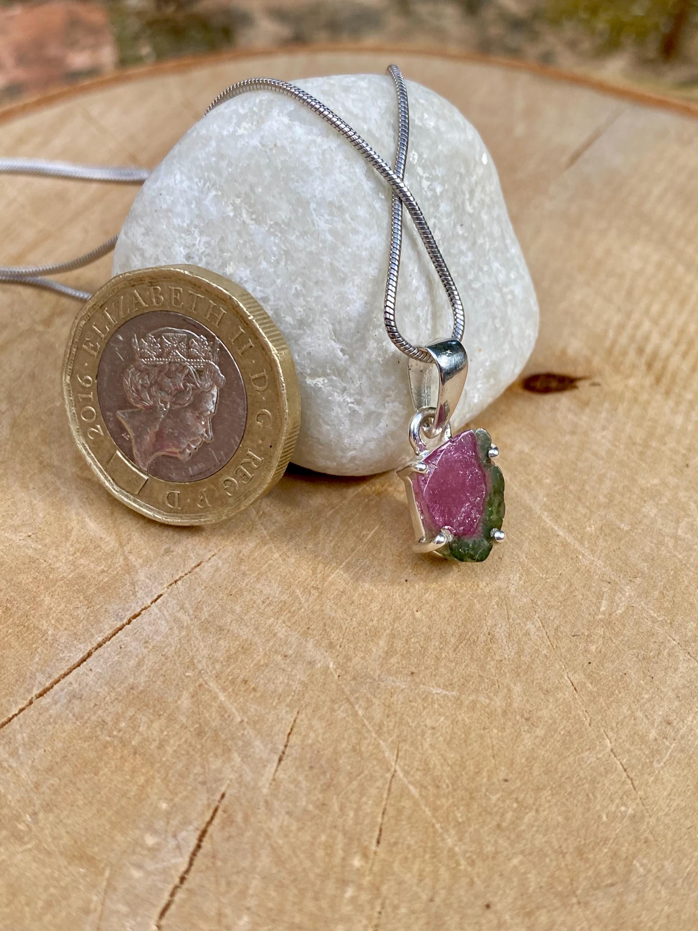 Watermelon Tourmaline Slice Silver pendant