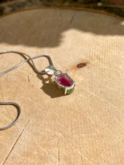 Watermelon Tourmaline Slice Silver pendant