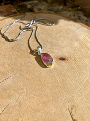 Watermelon Tourmaline Slice and Silver pendant