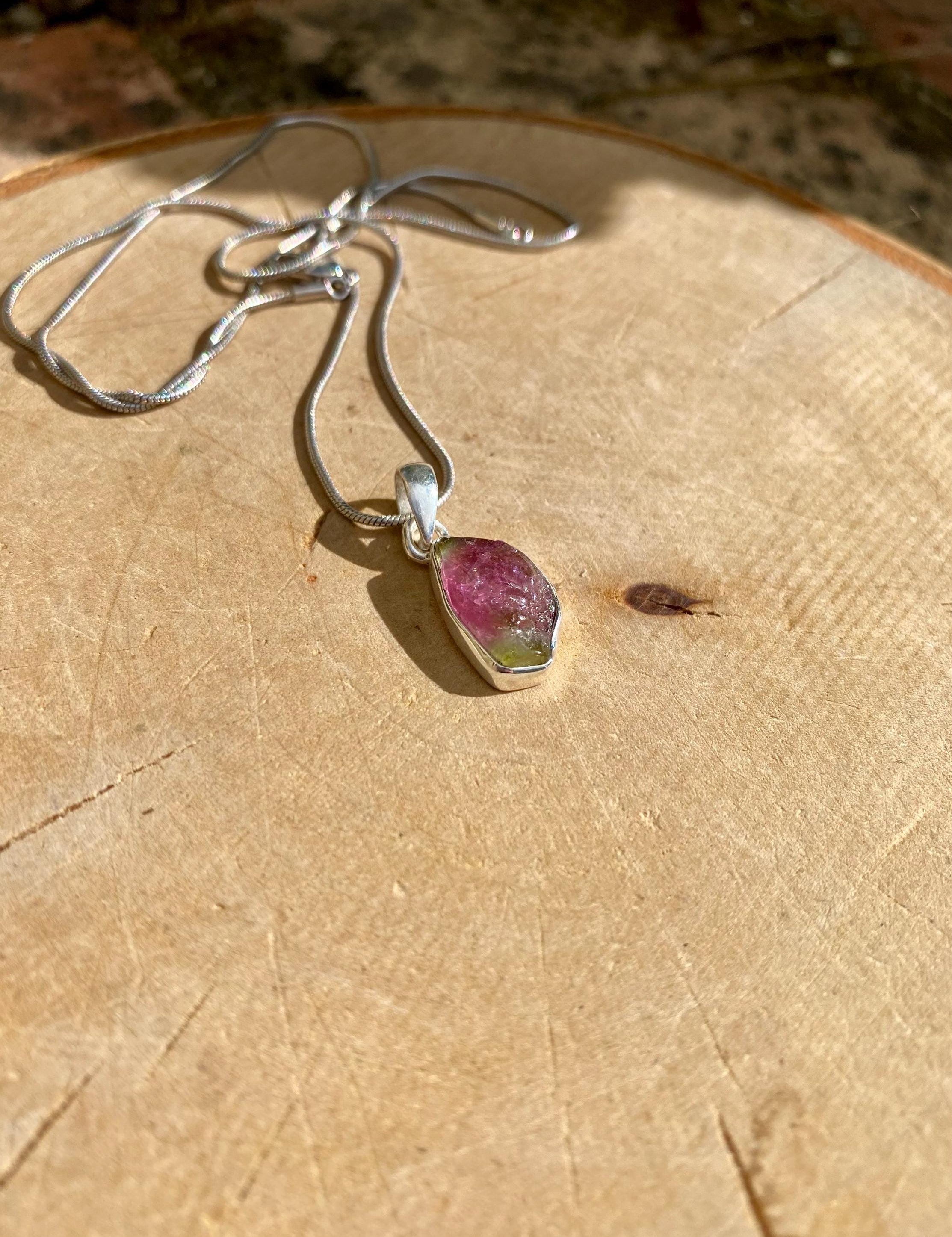 Watermelon Tourmaline Slice and Silver pendant