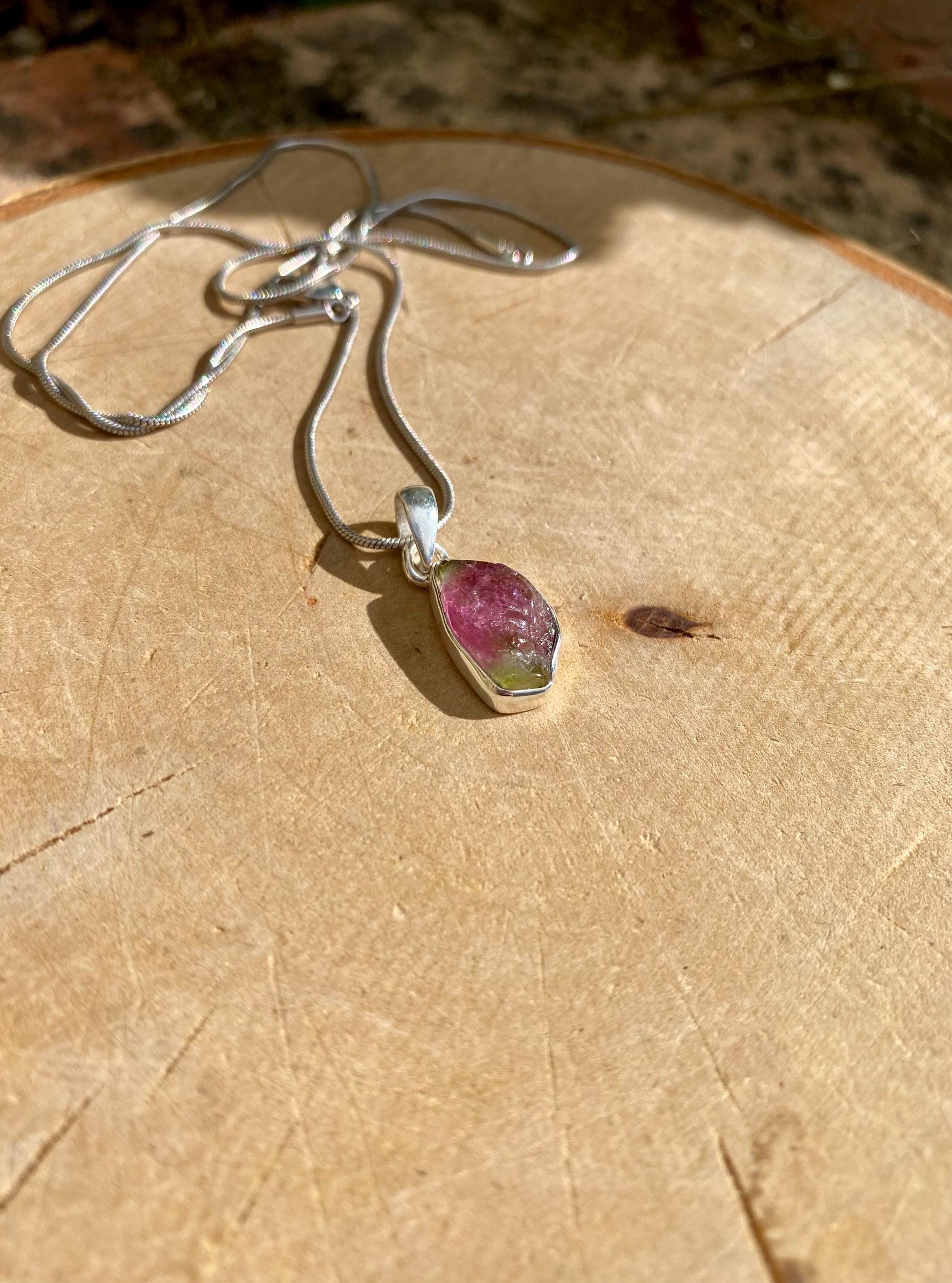 Watermelon Tourmaline Slice and Silver pendant