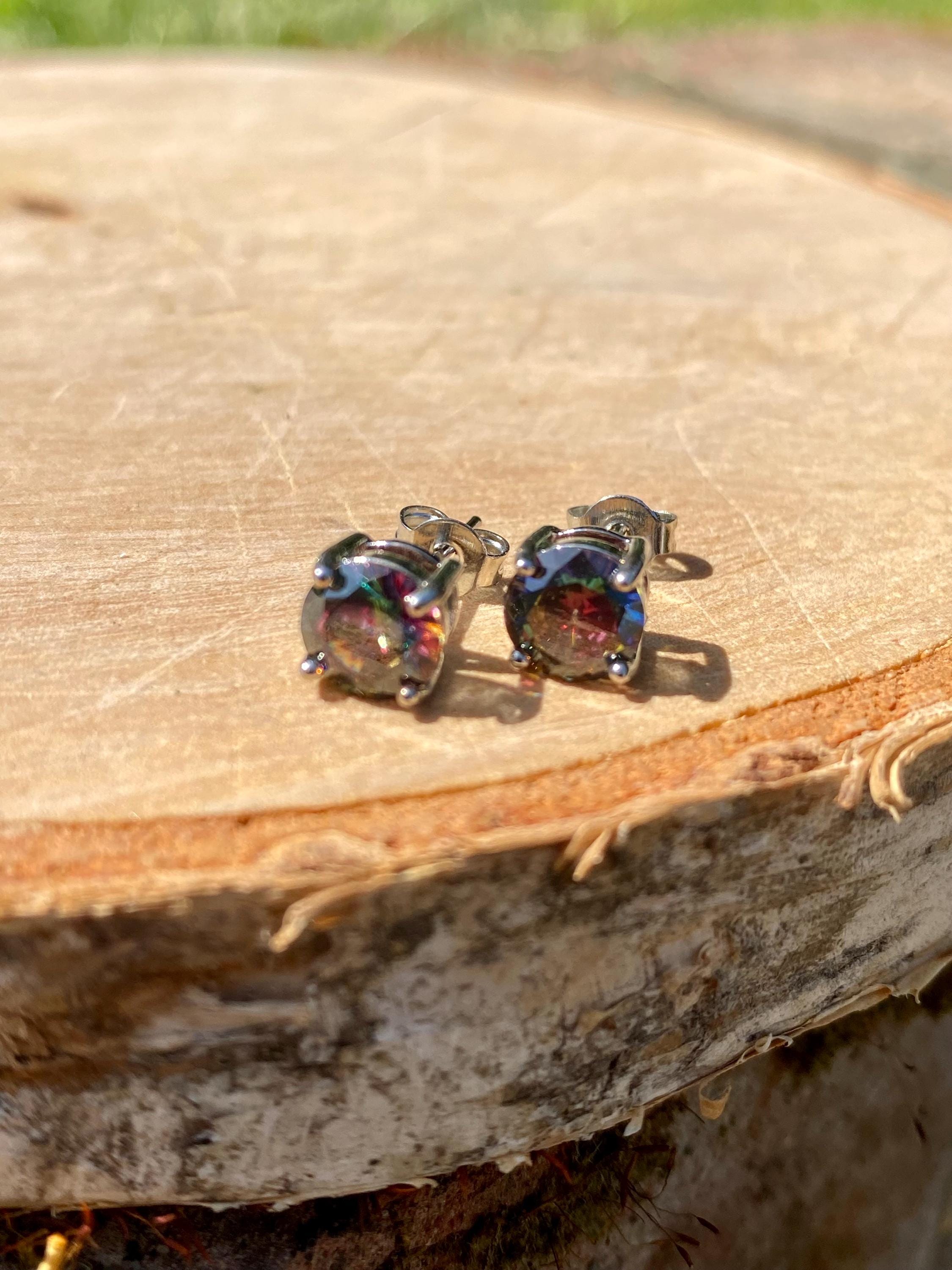 Mystic Topaz Round 925 Sterling Silver Studs
