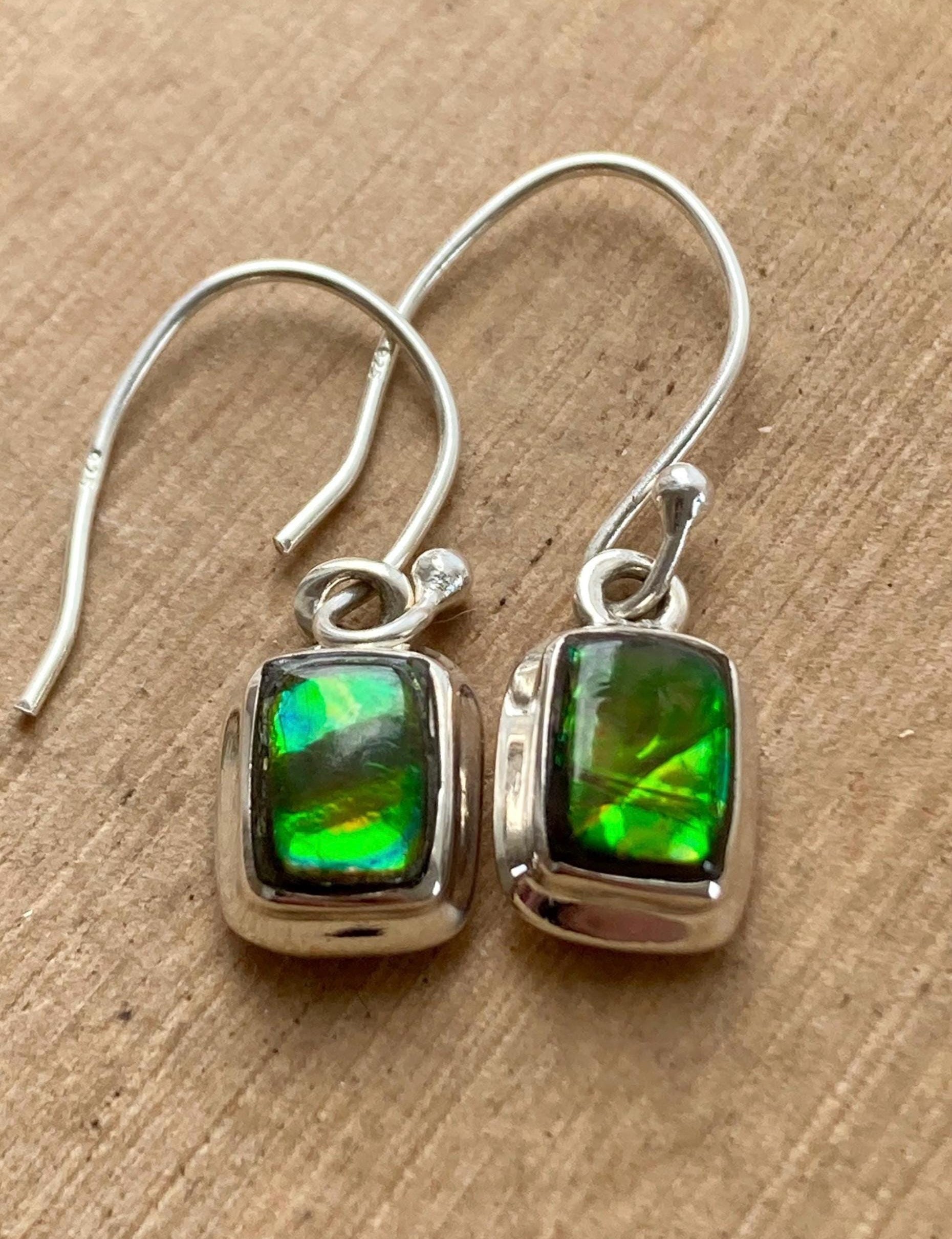 Ammolite Sterling Silver Rectangular Dangle Earrings