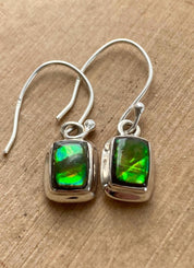 Ammolite Sterling Silver Rectangular Dangle Earrings
