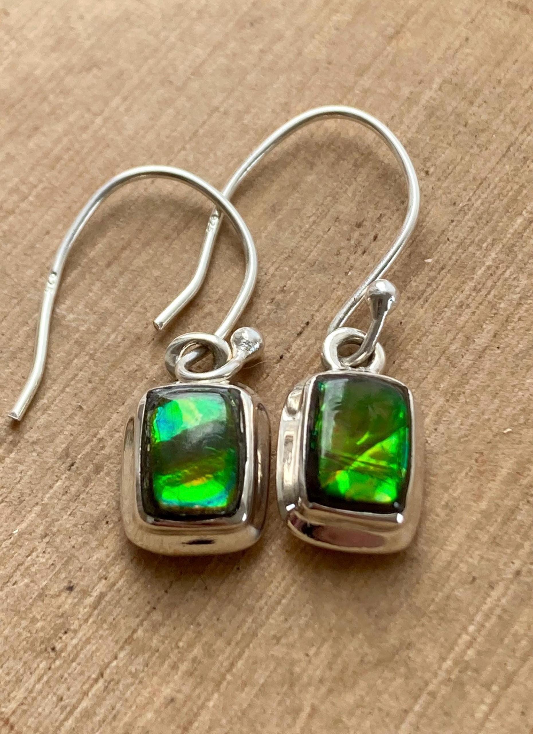 Ammolite Sterling Silver Rectangular Dangle Earrings
