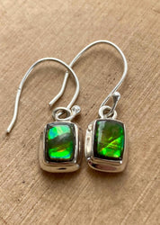 Ammolite Sterling Silver Rectangular Dangle Earrings