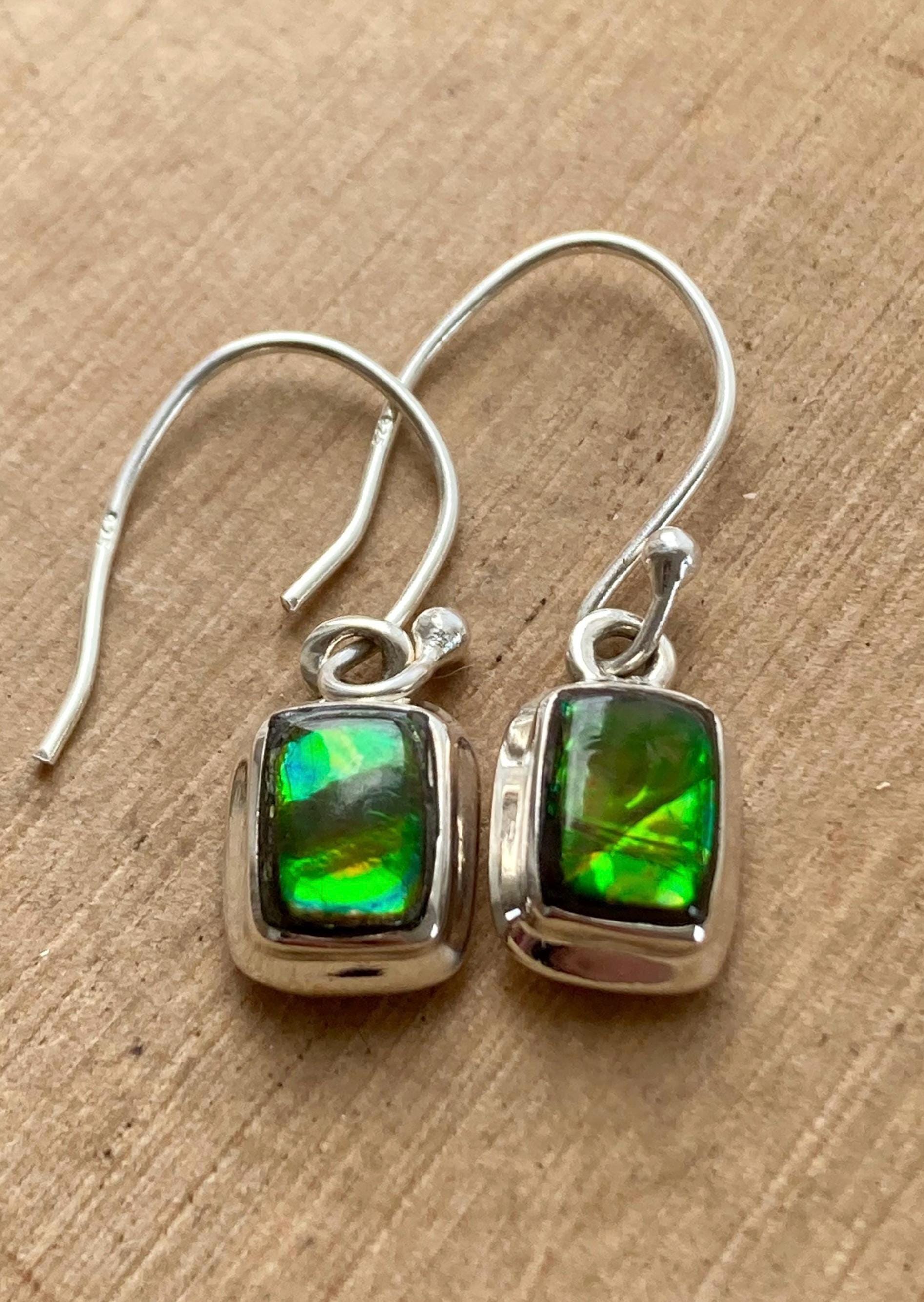 Ammolite Sterling Silver Rectangular Dangle Earrings