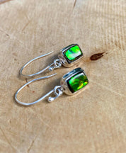 Ammolite Sterling Silver Rectangular Dangle Earrings