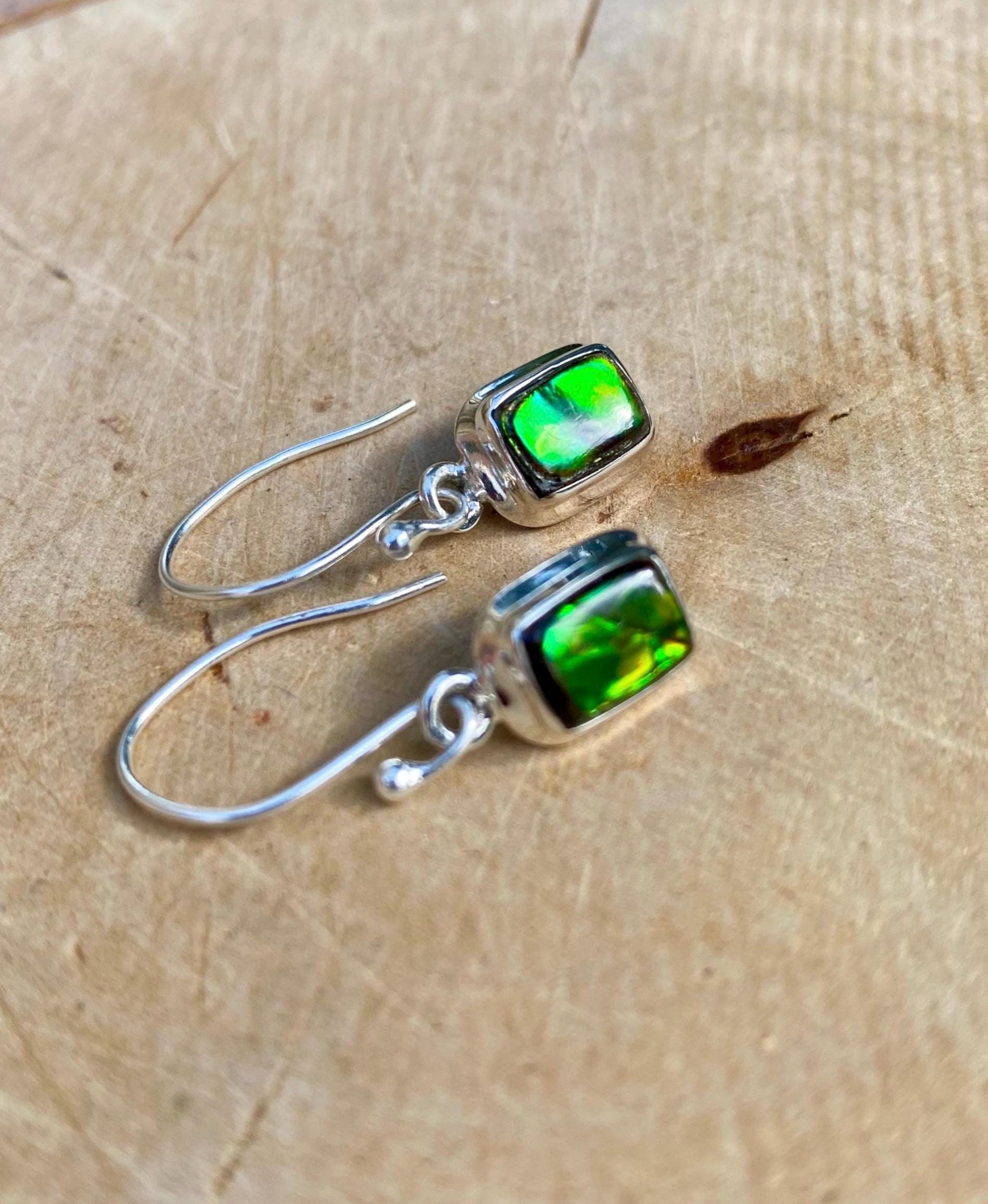 Ammolite Sterling Silver Rectangular Dangle Earrings