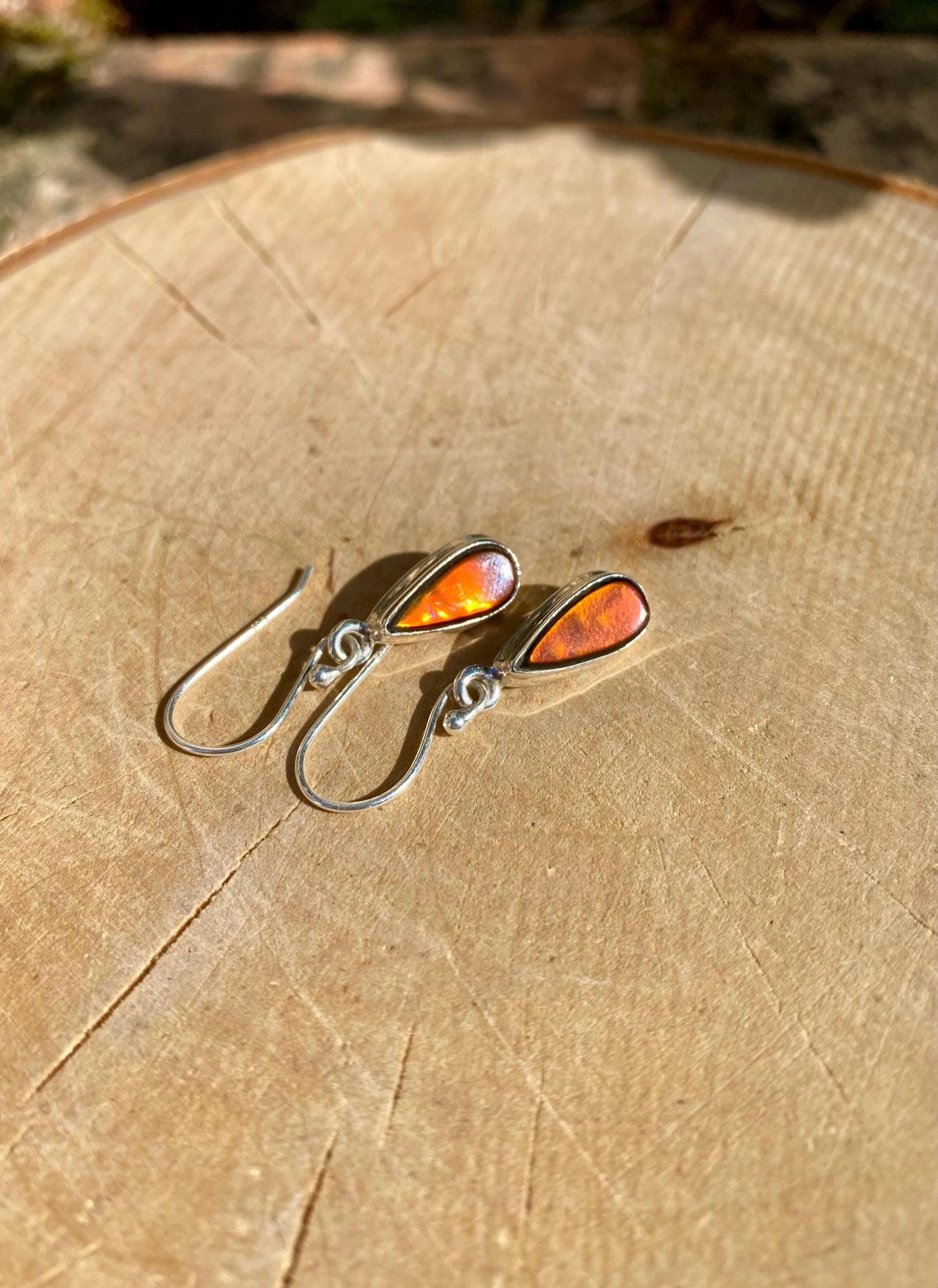 Ammolite Sterling Silver Teardrop Dangle Earrings