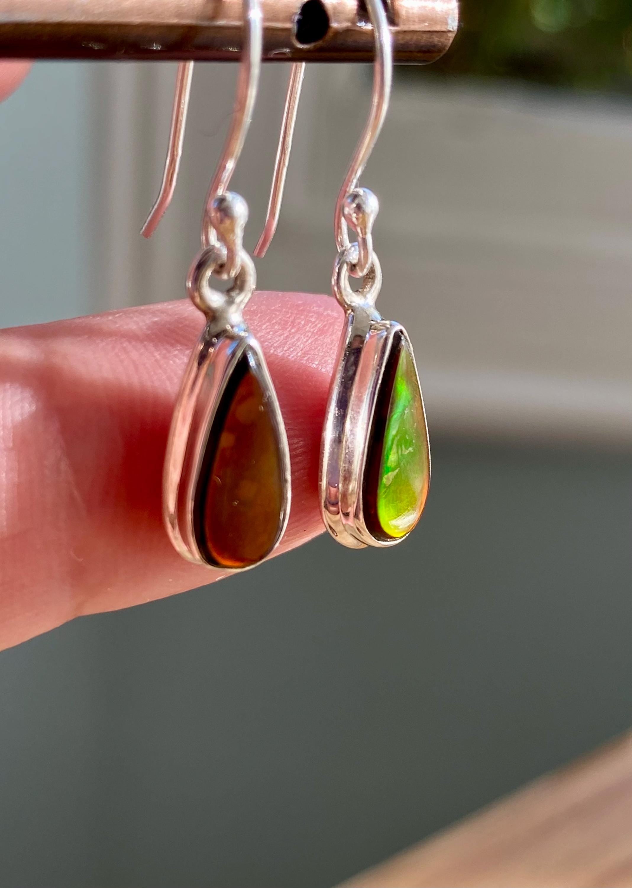 Ammolite Sterling Silver Teardrop Dangle Earrings