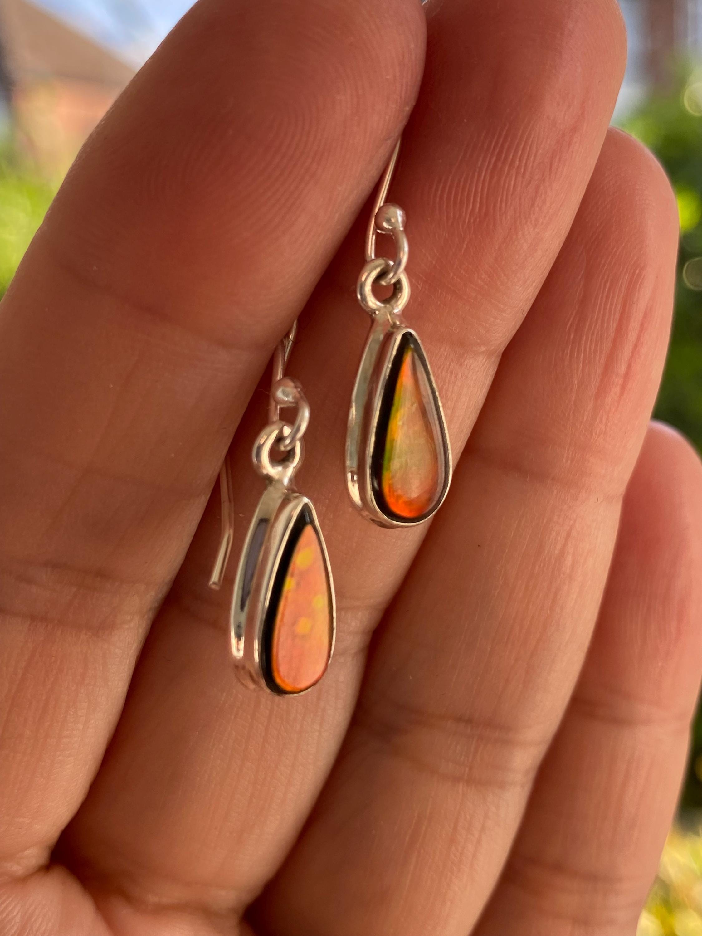 Ammolite Sterling Silver Teardrop Dangle Earrings