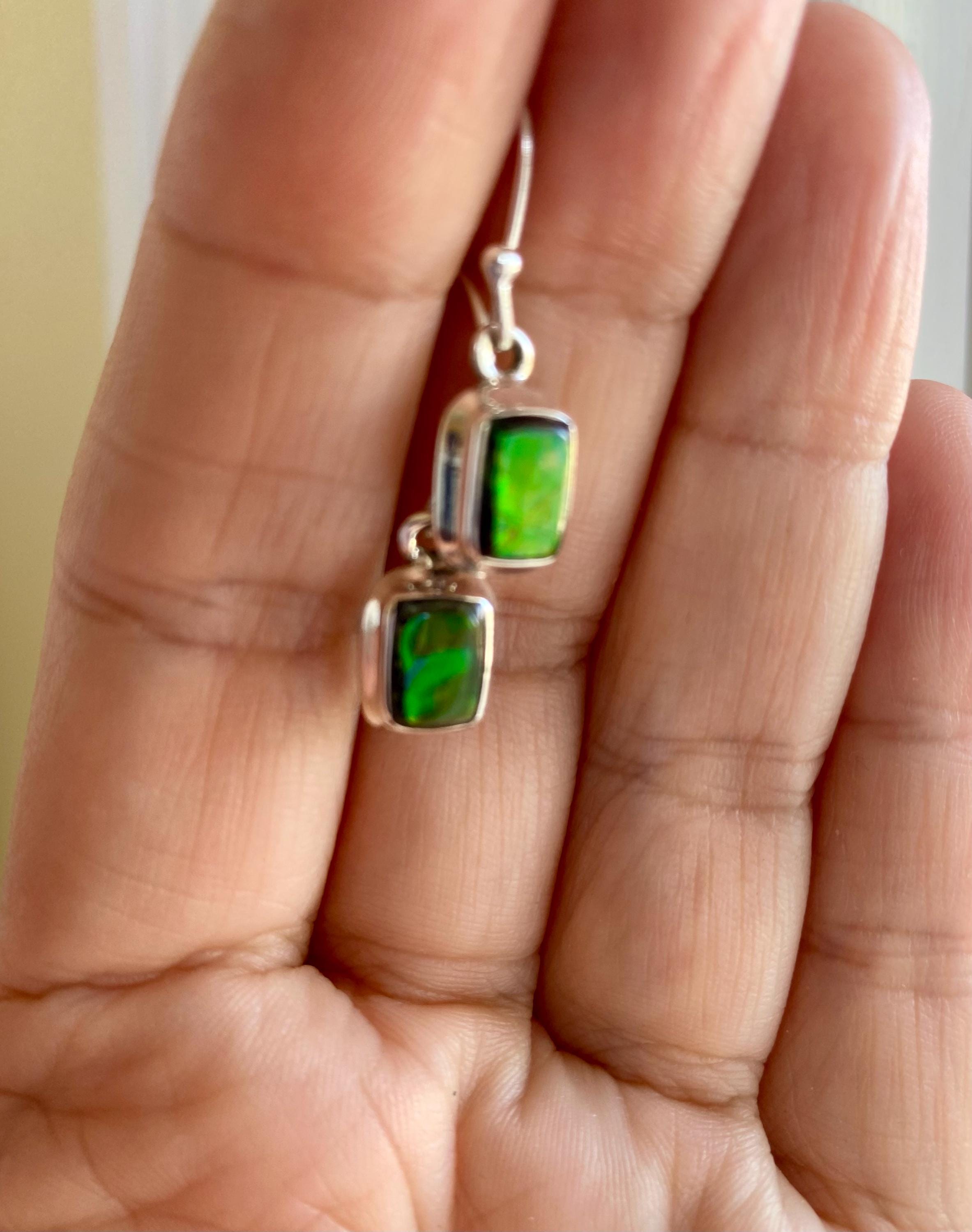 Ammolite Sterling Silver Rectangular Dangle Earrings