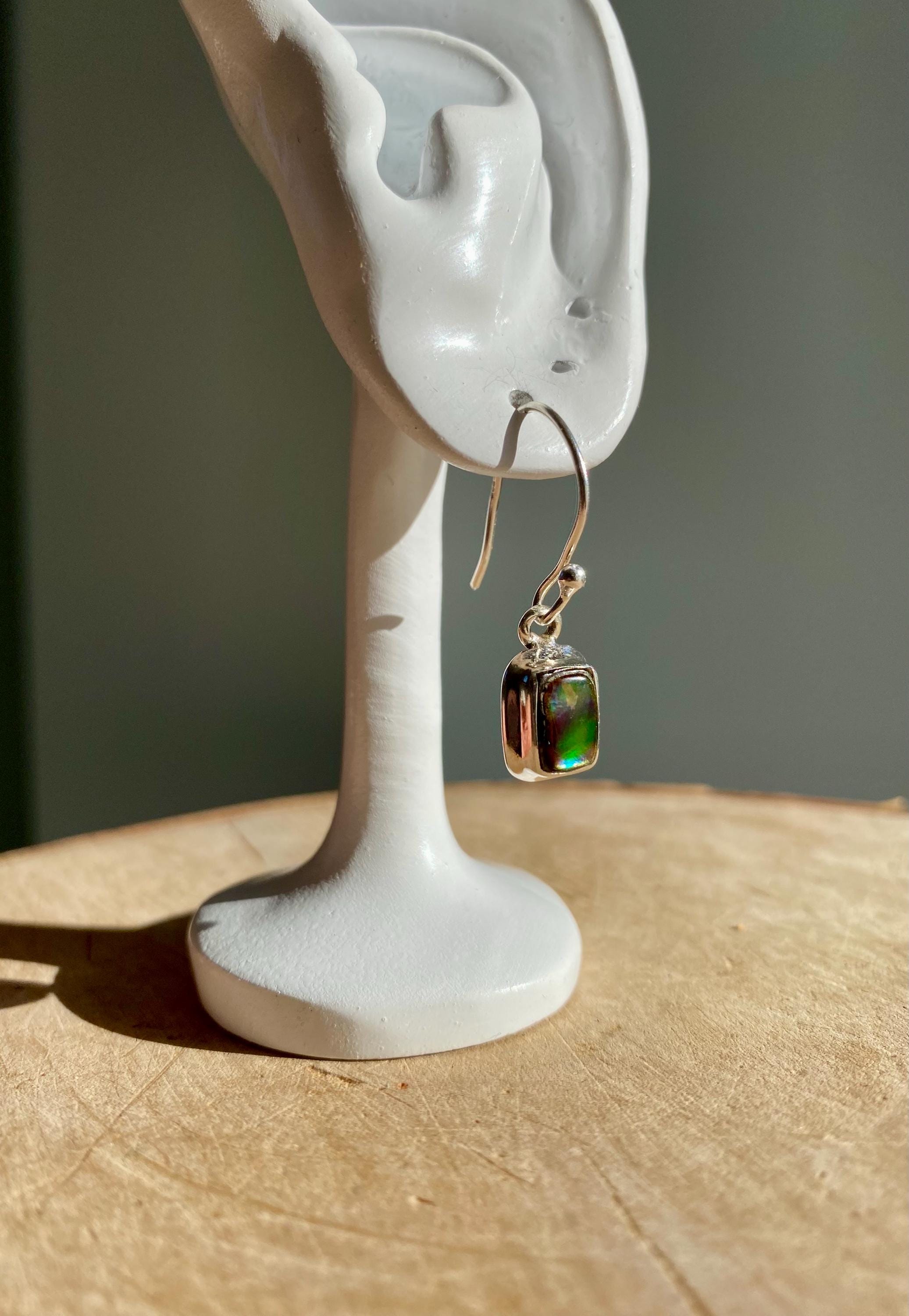 Ammolite Sterling Silver Rectangular Dangle Earrings