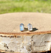 Blue Fire Moonstone Sterling Silver Stud Earrings
