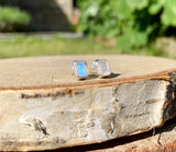 Blue Fire Moonstone Sterling Silver Stud Earrings