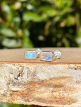 Blue Fire Moonstone and Silver Stud Earrings