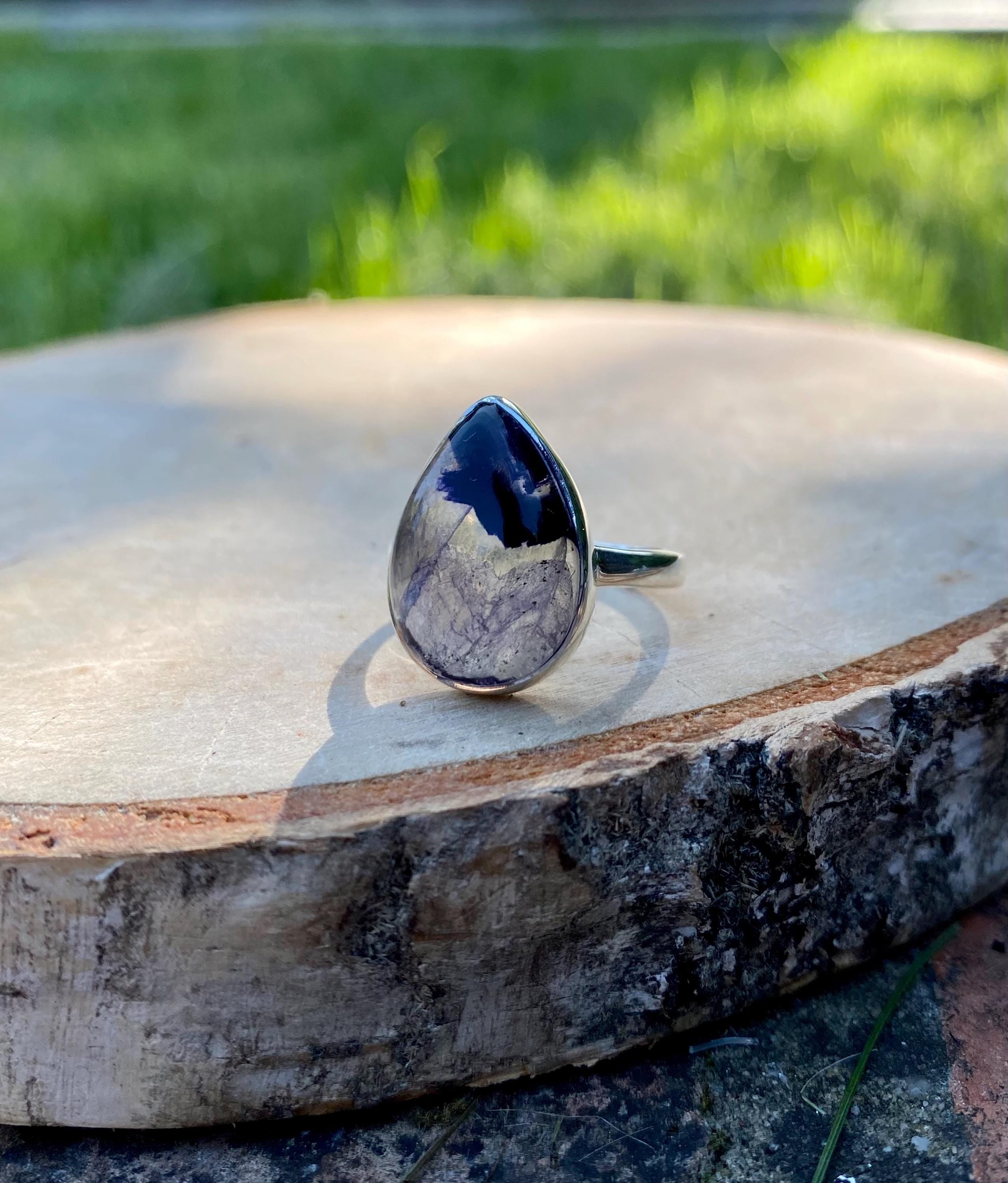Blue John Silver Teardrop Ring - Extremely Rare