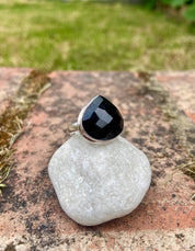 Faceted Black Onyx Sterling Silver Ring - US Size 8
