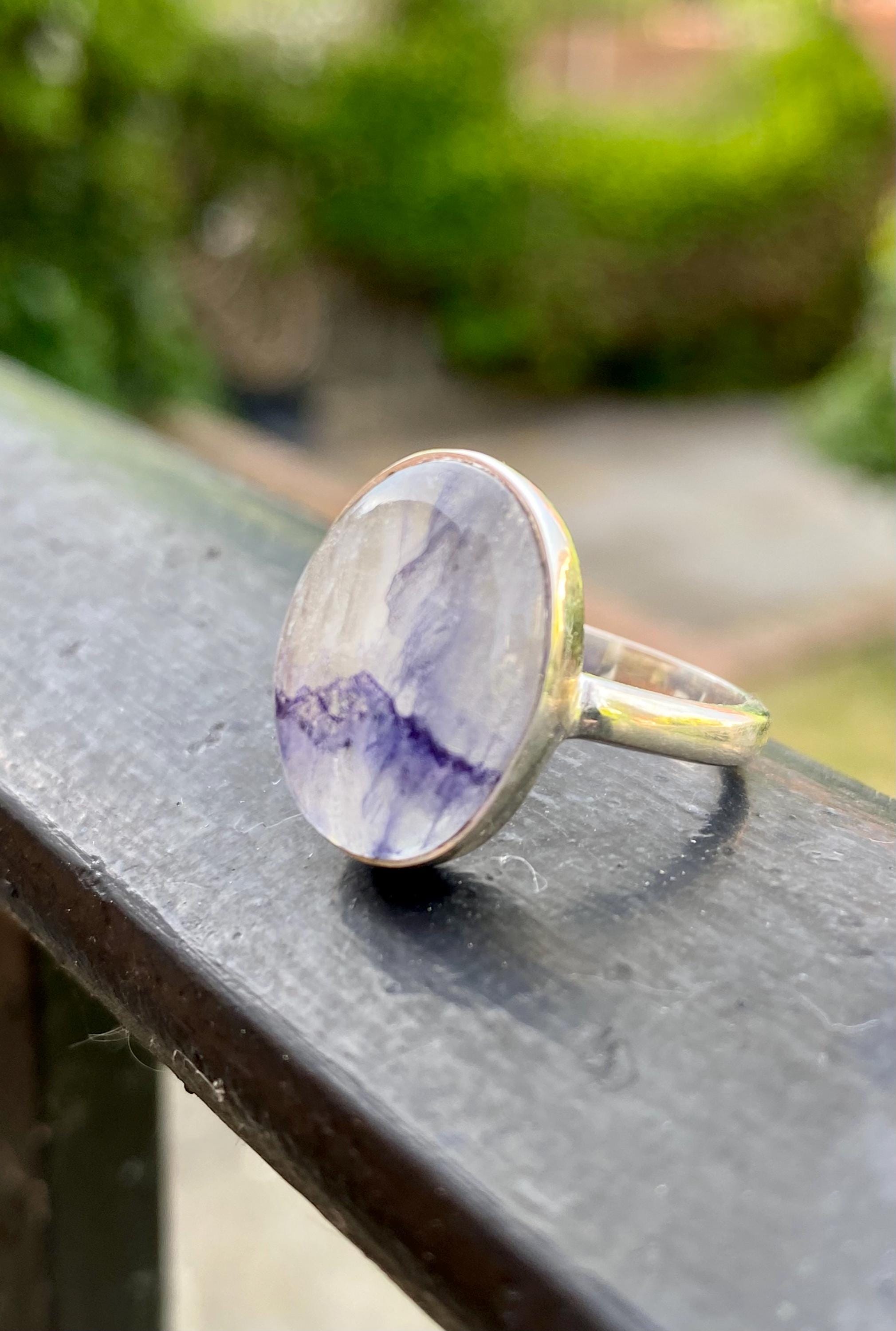 Blue John and Solid Silver Oval Ring - Extremely Rare