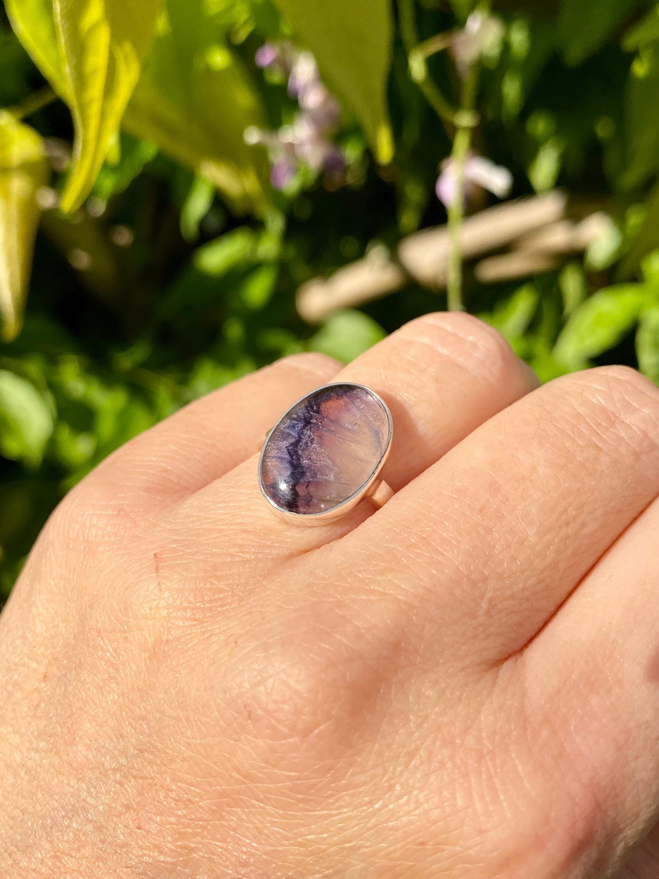 Blue John and Solid Silver Oval Ring - Extremely Rare