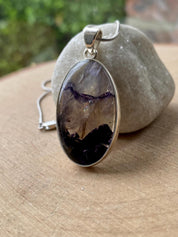Oval Blue John 925 Sterling Silver Pendant
